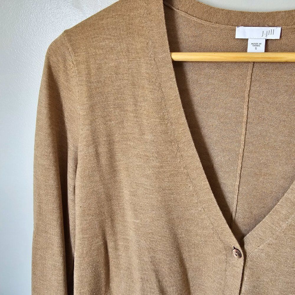 EUC J. JILL WOOL BLEND CAMEL/ TAN LONG SLEEVES V NECK BUTTON DOWN LONGLINE TOP S - Picture 5 of 12